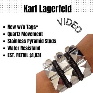 Karl Lagerfeld Zip Triple Strap Silver Cuff Watch Stainless Steel Pyramid Studs
